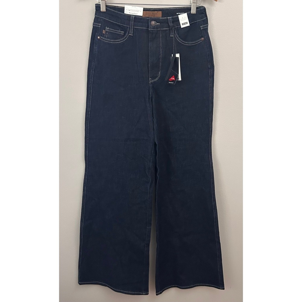 Judy Blue Jeans Womens 11/30 Blue Denim Retro Wide Leg High Waist Dark Wash NWT